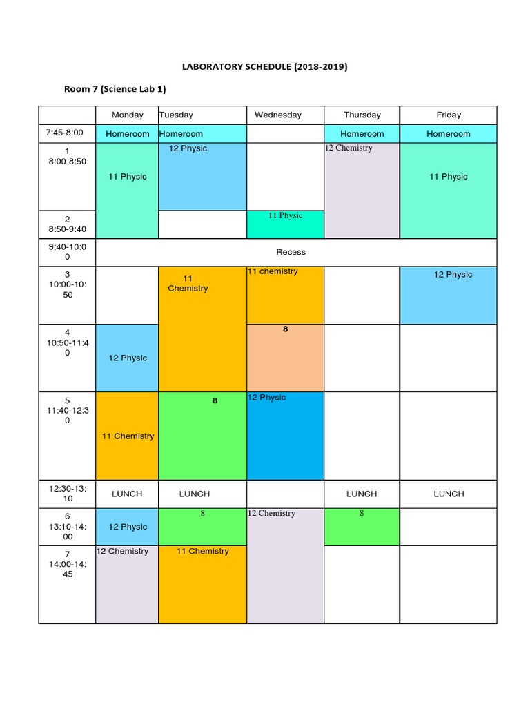 Weekly Laboratory Schedule 2018-2019 | PDF | Schools | Educational ...