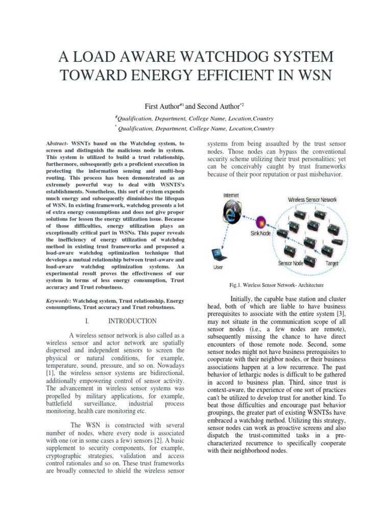 Load-Aware Watchdog for WSN Energy Efficiency | PDF | Wireless Sensor ...