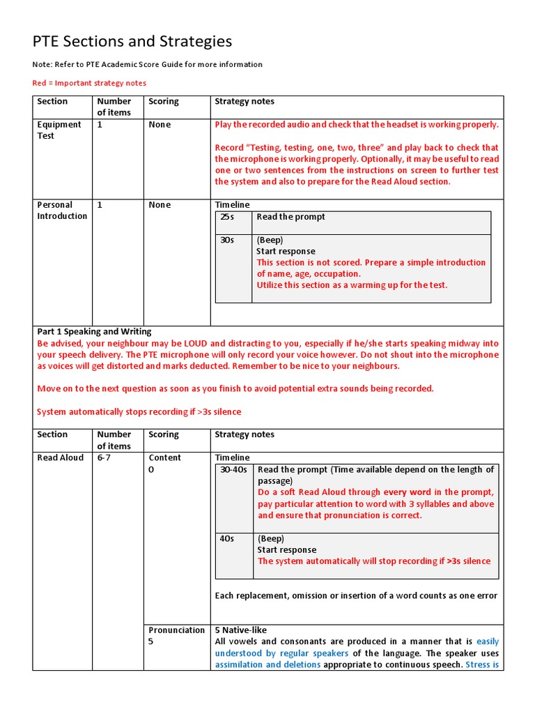 PTE Academic Test Strategies Guide | PDF | Speech | Stress (Linguistics)