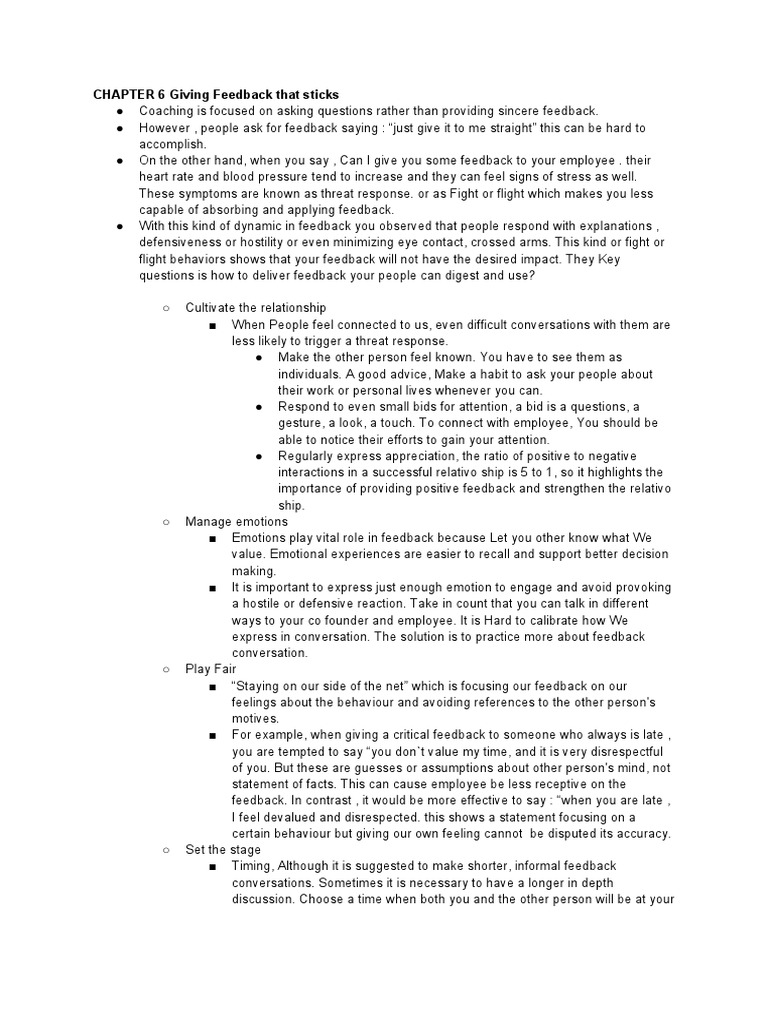 Bullets of Chapter 2 - Coaching | PDF | Feedback | Emotions