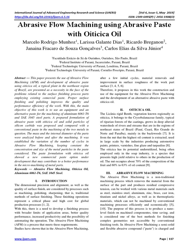 Abrasive Flow Machining Using Abrasive Paste With Oiticica Oil PDF