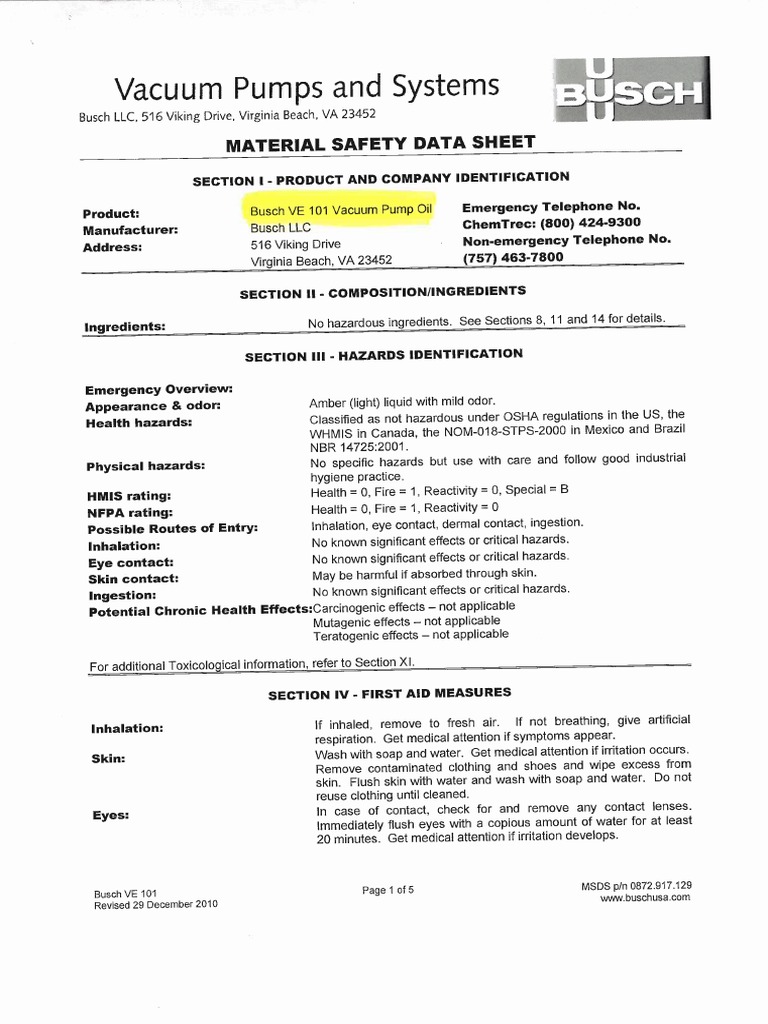 Busch VE 101 Vacuum Pump Oil PDF Energy Technology Nature