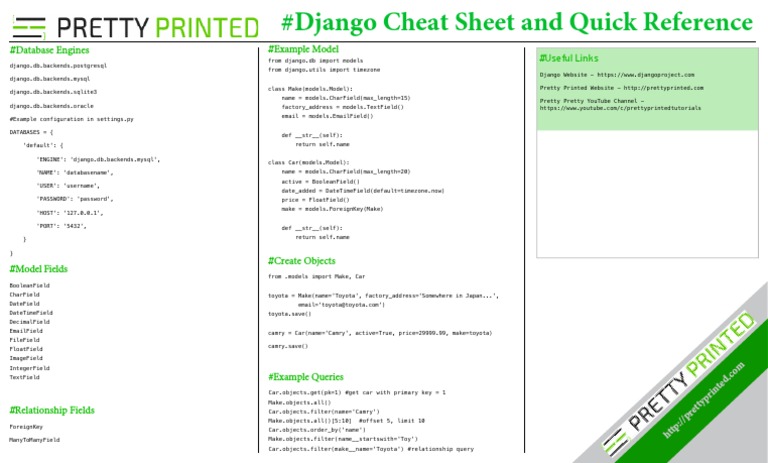 Django Web Development Python Cheat Sheet | PDF | Sql | Databases
