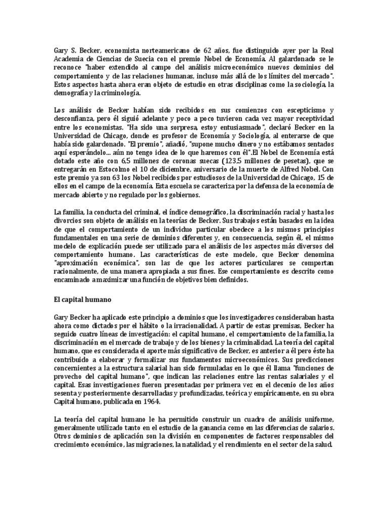 Gary S Becker | PDF | Capital humano | Capital (economía)