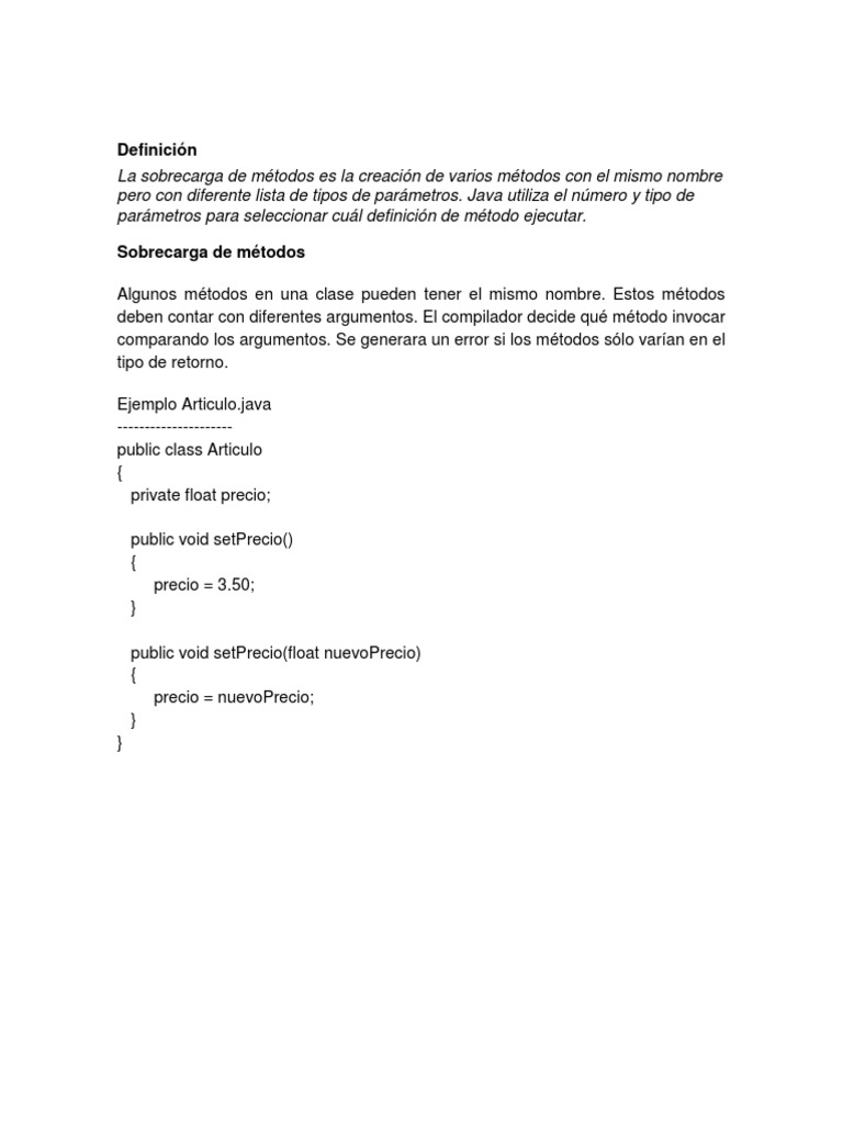 Sobrecarga de Métodos en Java: Guía Completa | PDF | Java (lenguaje de ...