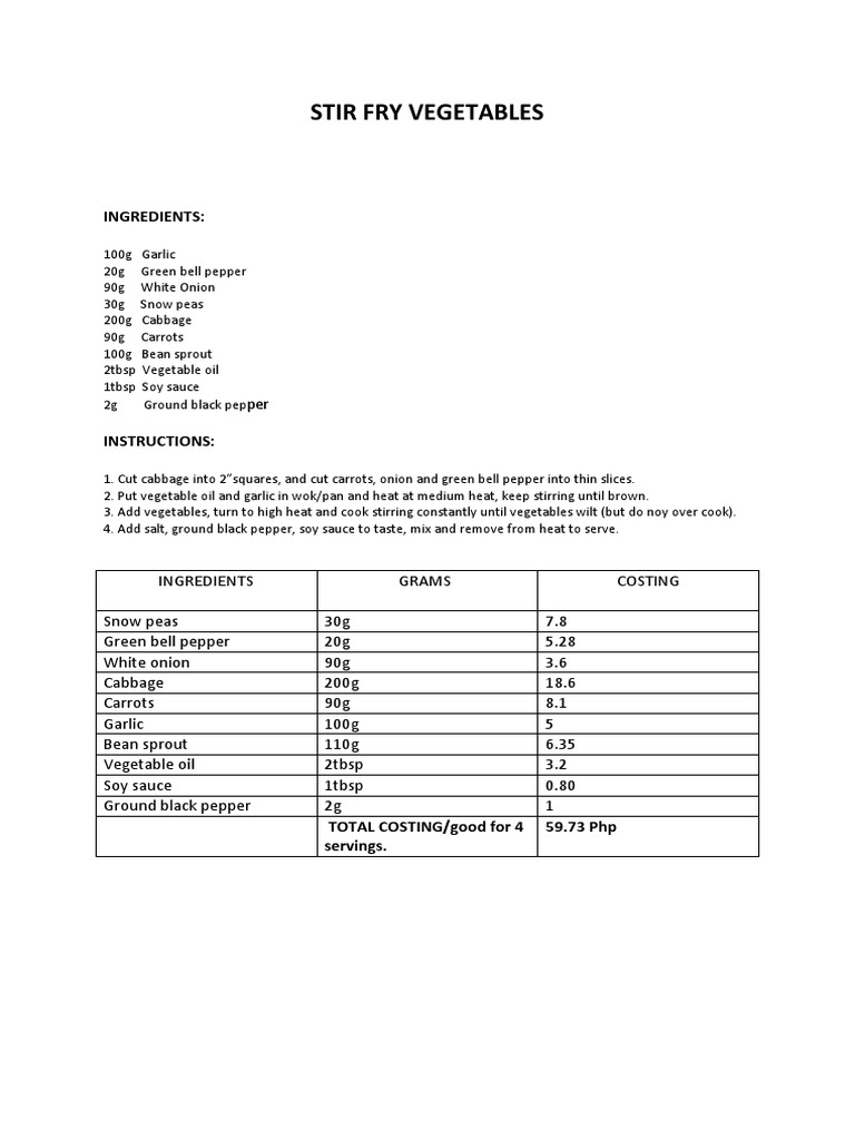 Stir Fry Vegetables PDF