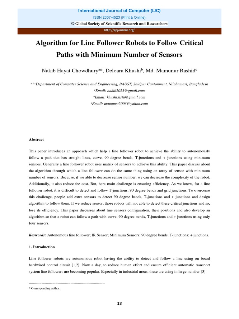 Algorithm For Line Follower Robots To Follow Critical Paths With ...