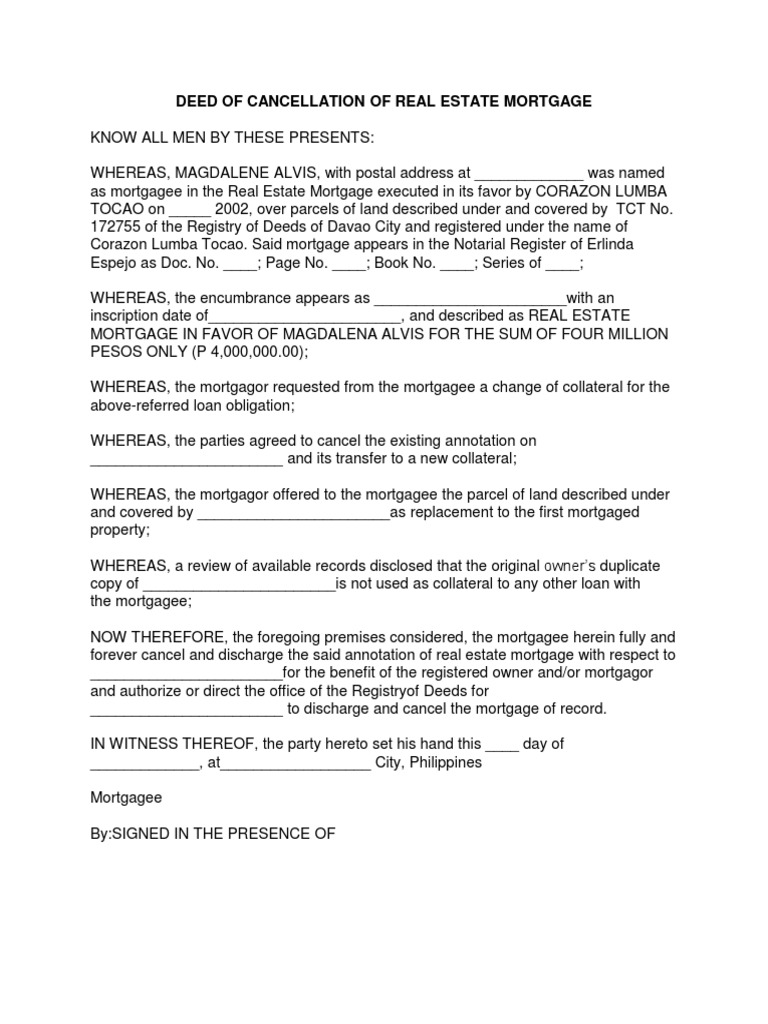 Cancellation of Real Estate Mortgage Deed | PDF