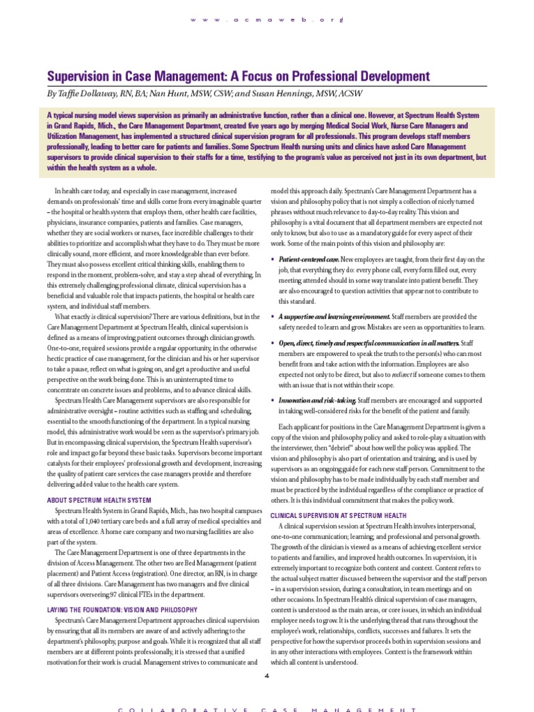 Supervision in Case Management: A Focus On Professional Development ...