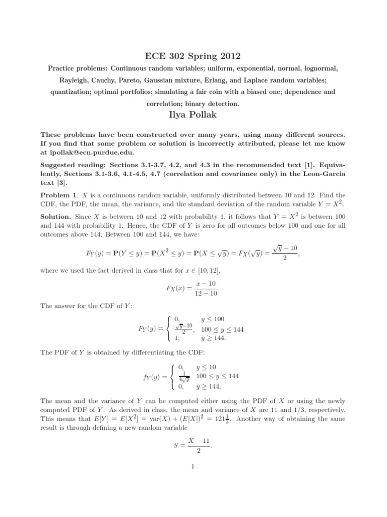 Problems and Solutions 4 PDF | PDF | Probability Density Function ...