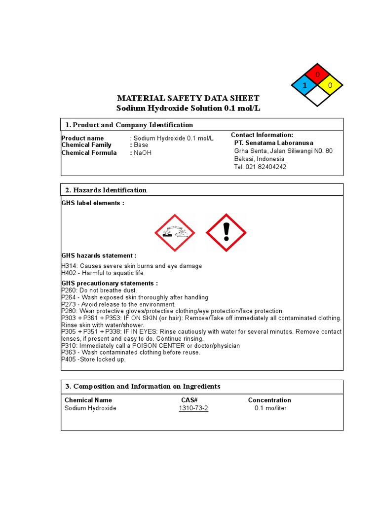 Msds Naoh 0 1 N Pdf Toxicity Firefighting