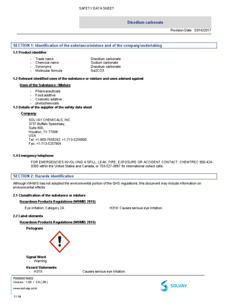 Msds Natrium Karbonat | PDF | Toxicity | Occupational Hygiene