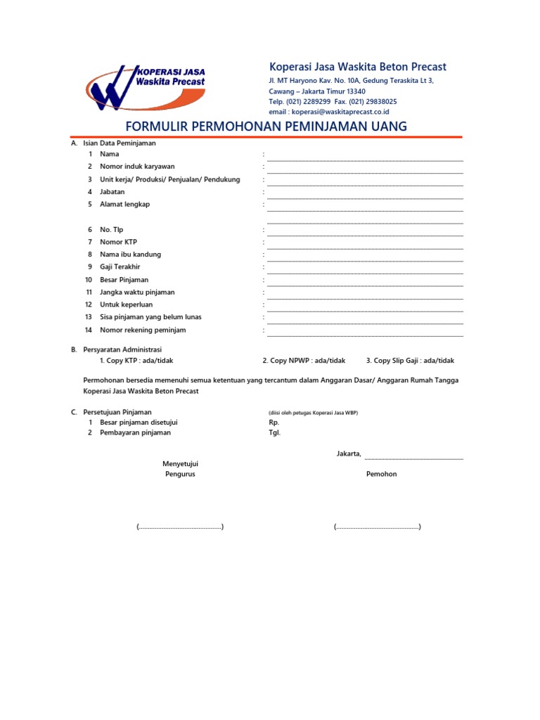 Form Peminjaman Uang Koperasi Jasa WBP | PDF