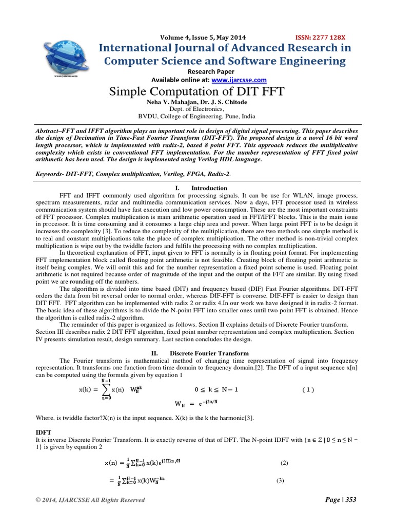 Simple Computation of DIT FFT: International Journal of Advanced ...