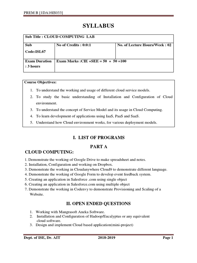 Cloud Computing Lab Manual PDF Cloud Computing Gmail