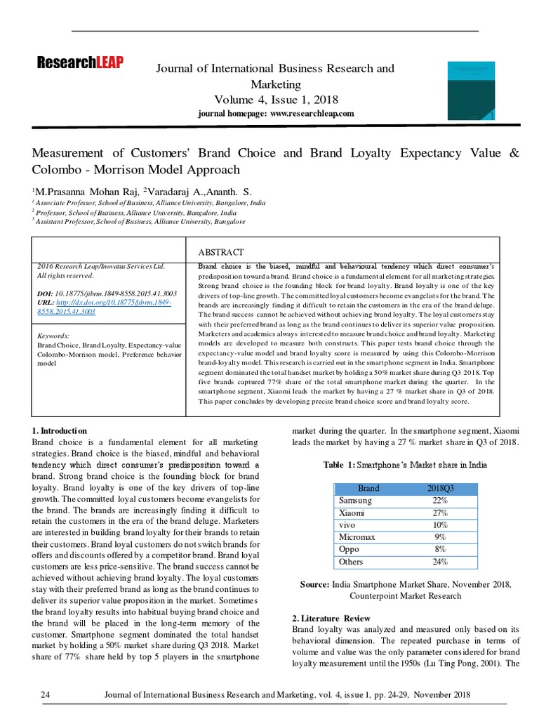 Customer Choice Expectancy Value Model-Colombo Morrison
