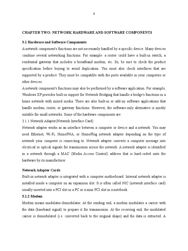 Chapter Two Network Hardware and Software Components 3.1 Hardware and
