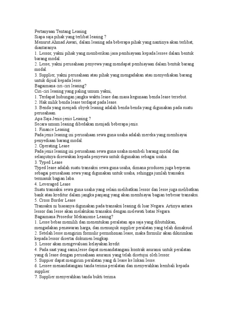 Pertanyaan Tentang Leasing