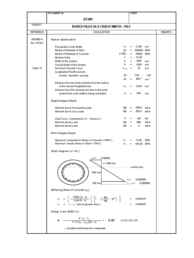 QT200 Bored Piles Sls Crack Width - Pile: Section Specification | PDF ...