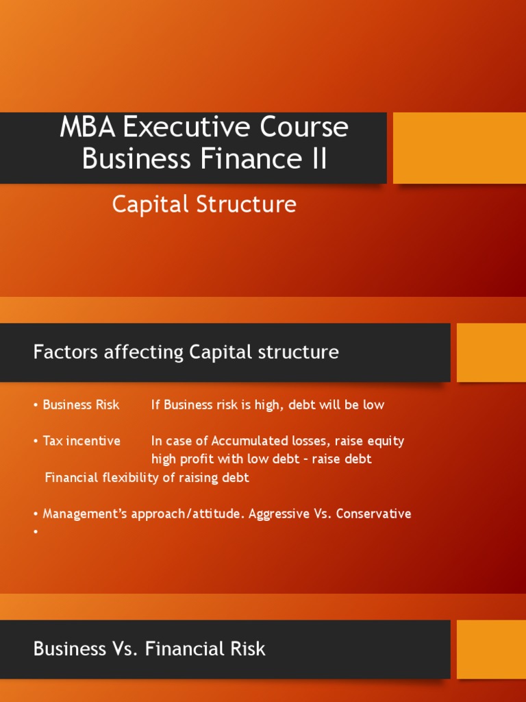 MBA Executive Course Business Finance II: Capital Structure | PDF ...