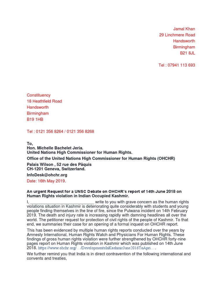Urgent Request for UNSC Debate on Kashmir | PDF | Human Rights ...
