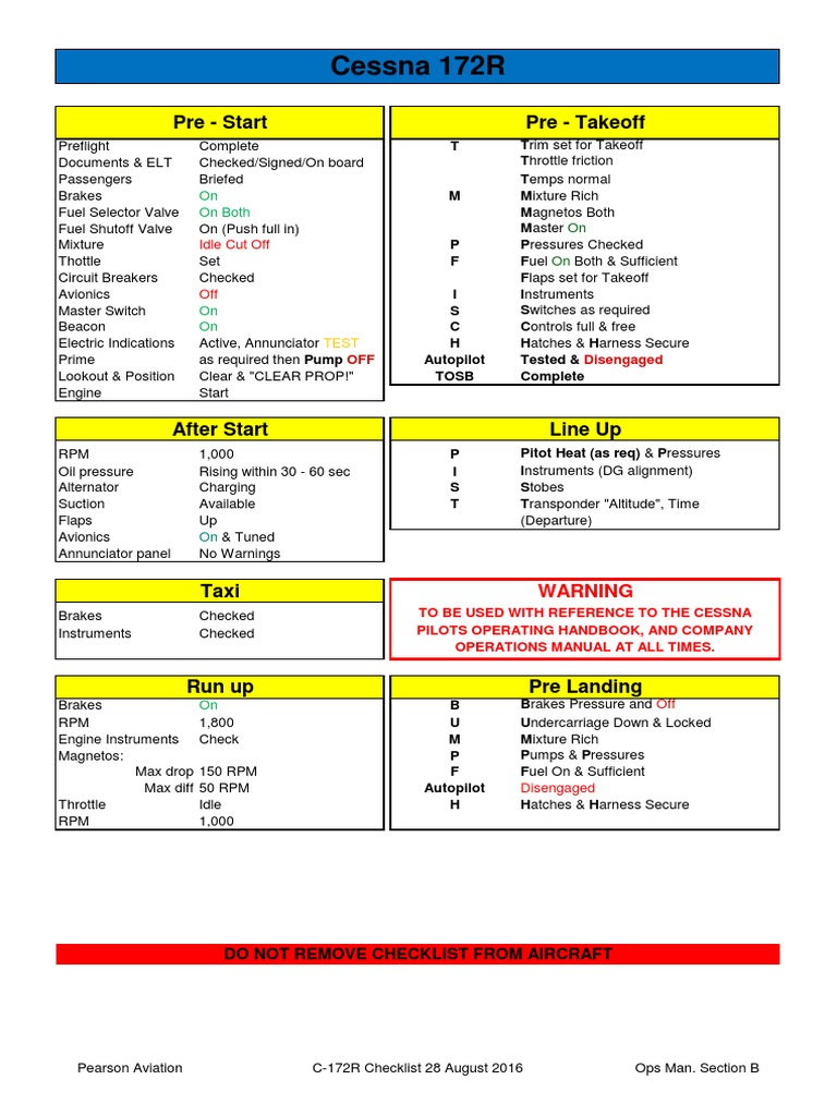 C172R Checklist PDF | PDF | Avionics | Brake