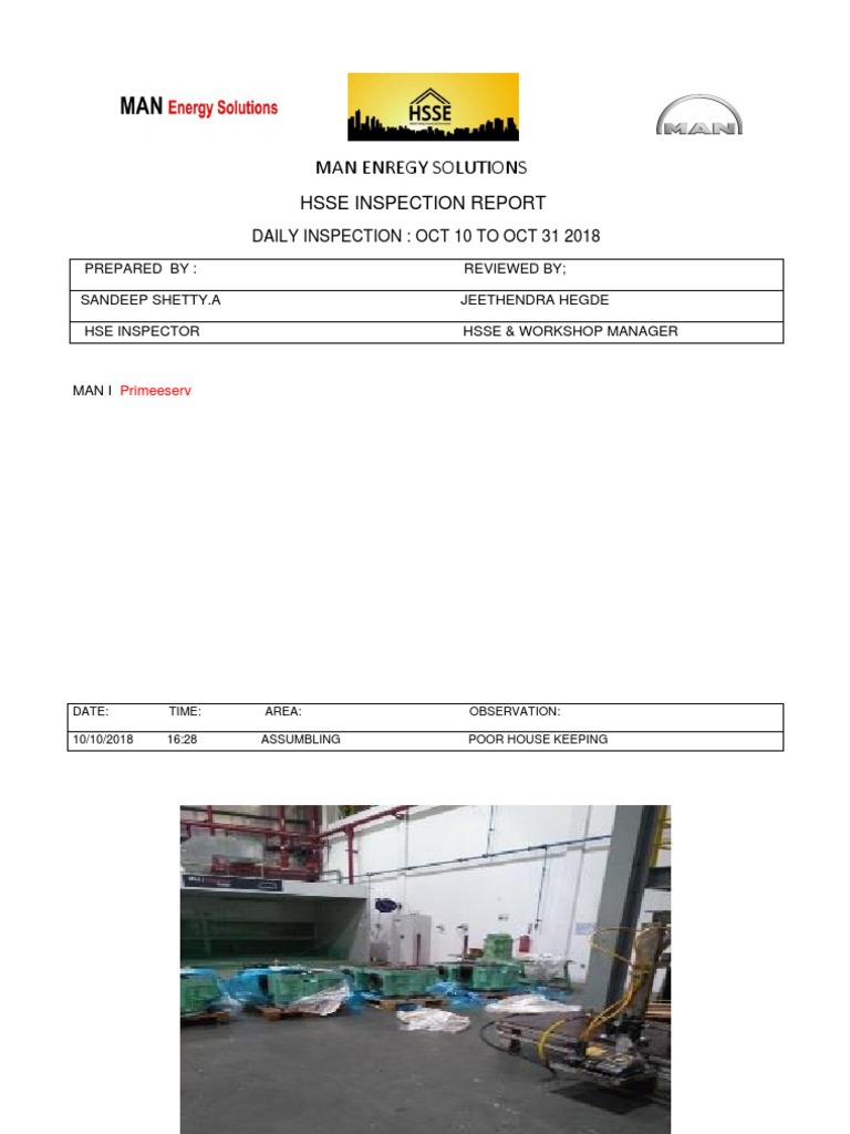 HSSE Inspection Report: Oct 2018 Findings | PDF | Industrial Processes ...
