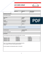 Component Claim Sheet: Unique ID SAP Equipment No. Claim ID Date Issued