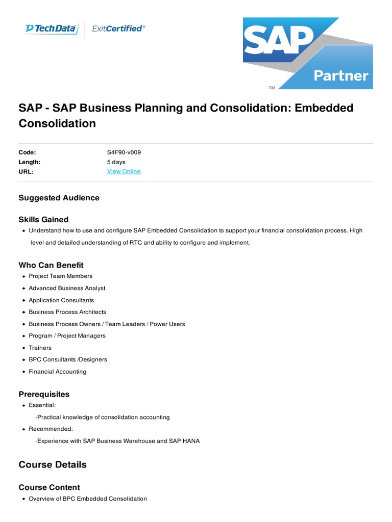 Sap Business Planning and Consolidation Embedded Consolidation | PDF ...