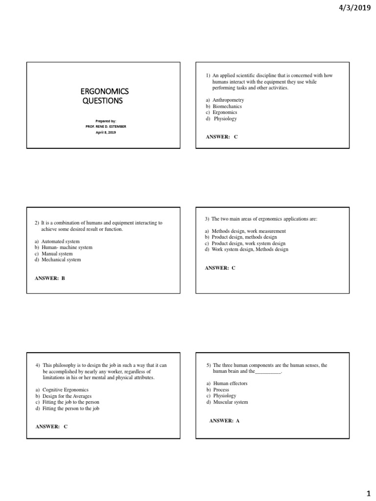 Review Question in Ergonomics Answer Key PDF Perception Human Factors And Ergonomics
