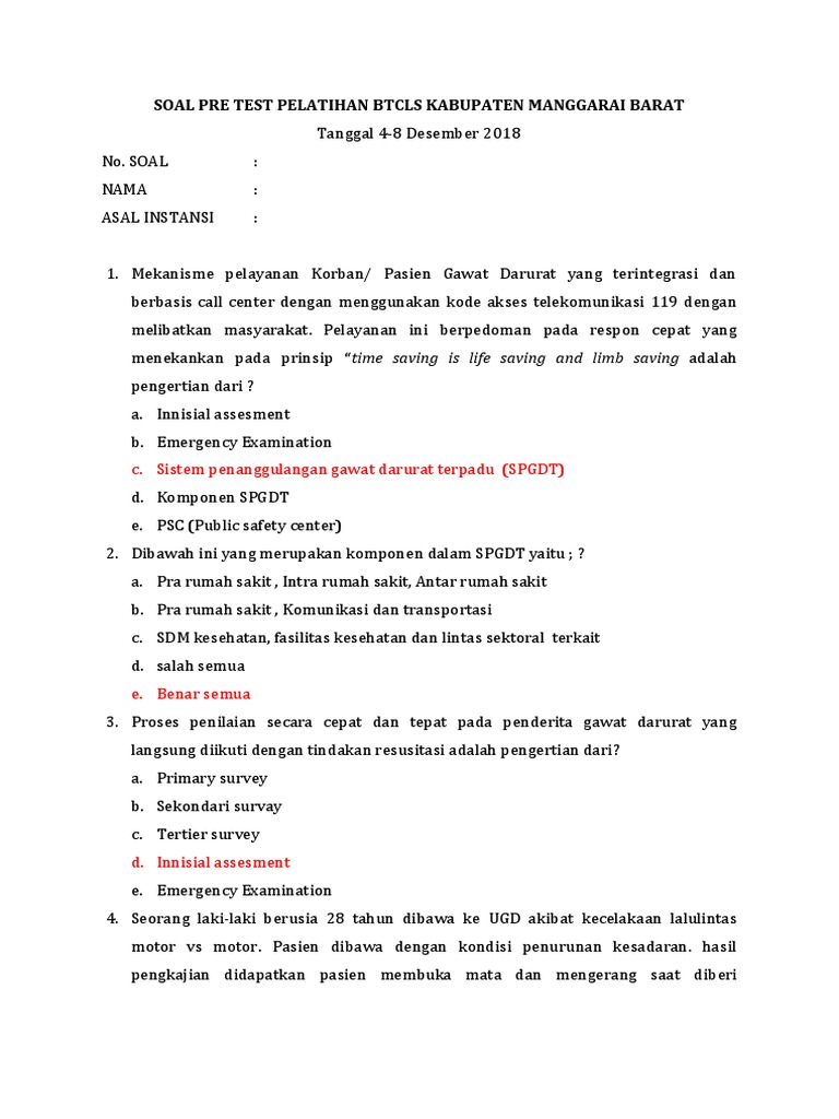 Soal Pre Post Btcls New