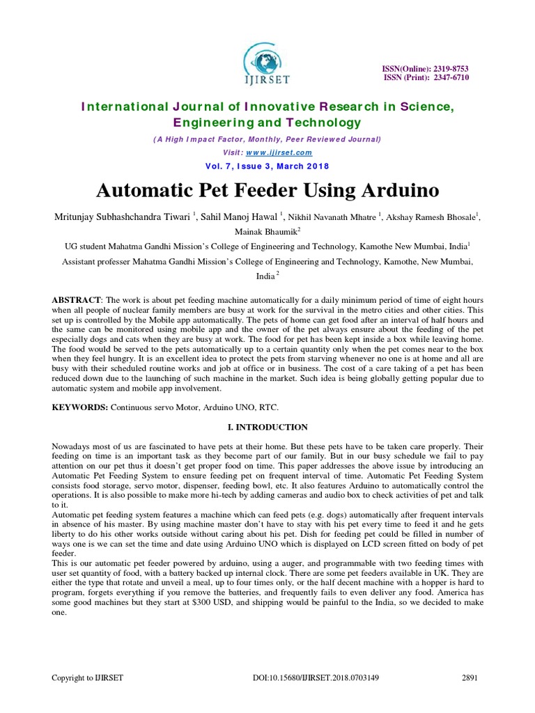 149 - Automatic Pet Feeder Using Arduino IJ70303199 | PDF | Arduino ...