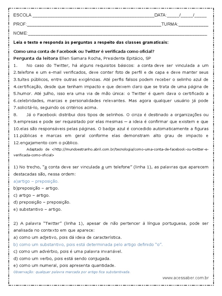 atividade-classes-gramaticais-avaliaçao-de-portugues-1º-ano-ensino ...