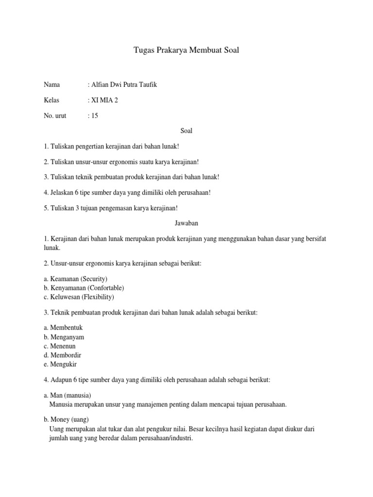 Tugas Prakarya Membuat Soal Pdf