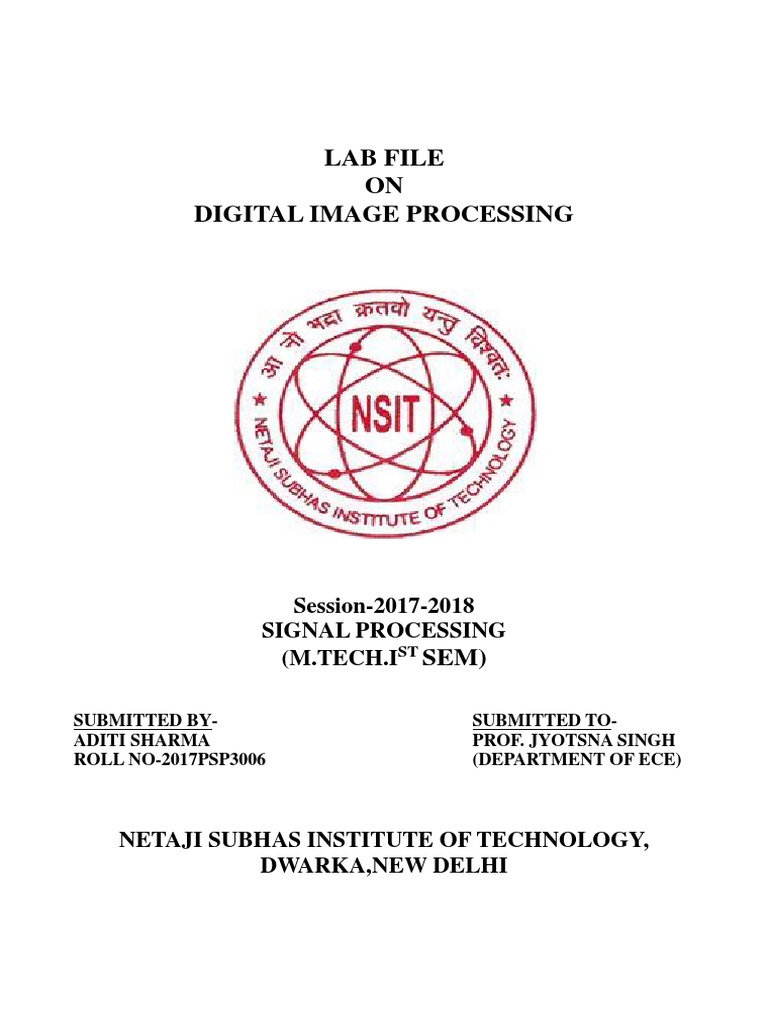 Lab File ON Digital Image Processing Session20172018 Signal