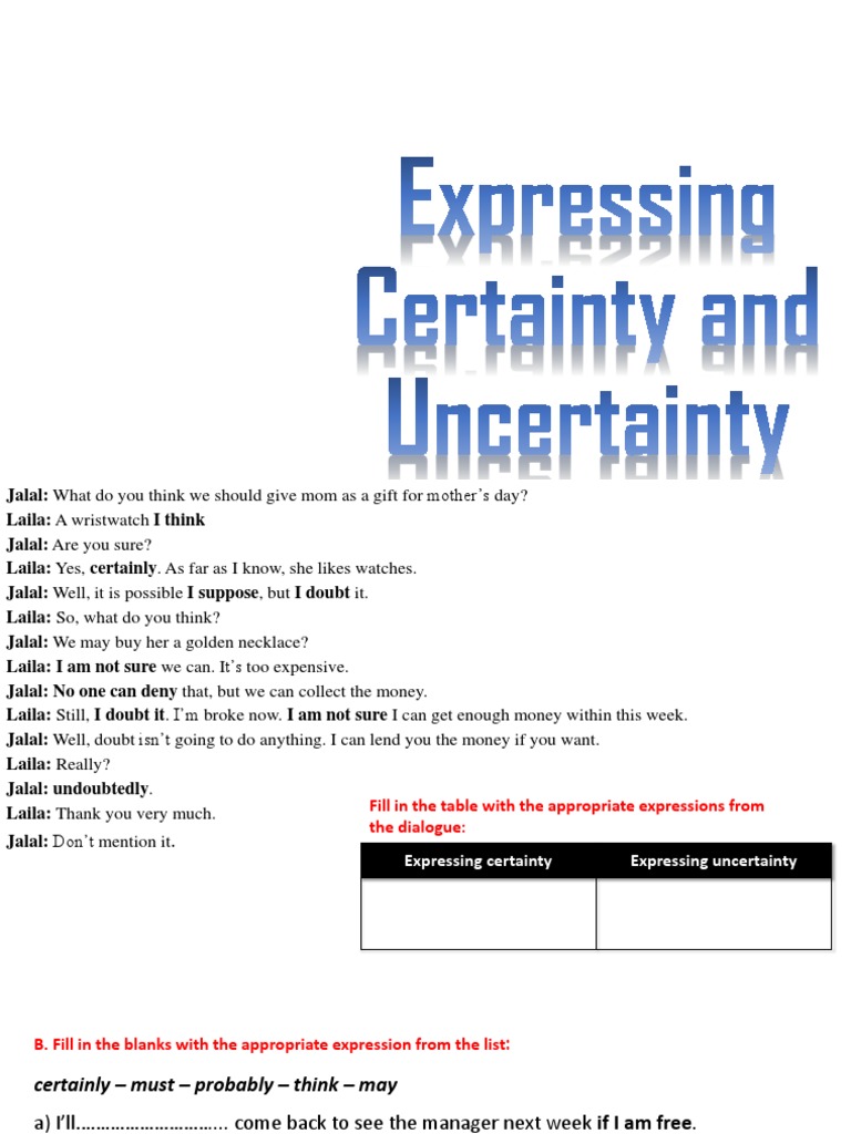 Expressing Certainty And Uncertainty