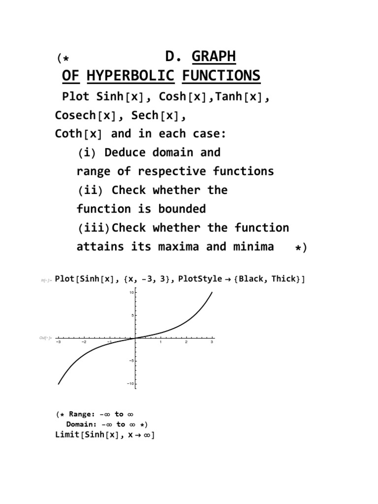 D. Graph of Hyperbolic Functions: Plotsinhx, X, 3, 3, Plotstyle Black ...