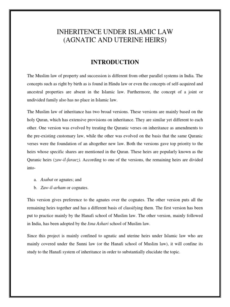Agnatic and Uterine Heirs in Islam | PDF | Inheritance | Sharia
