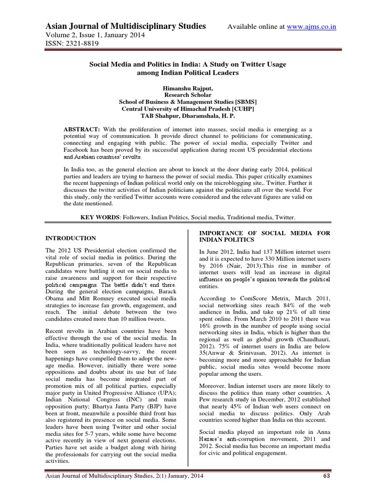 Social Media and Politics in India A Stu PDF | PDF | Narendra Modi ...