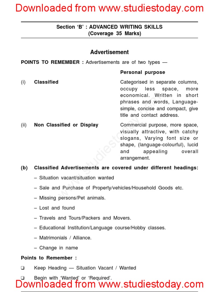 Class 12 Advertisement Writing Guide | PDF | Advertising | Brand