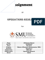 Operations Research: Assignment