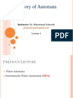 Theory of Automata: Instructor: Dr. Muhammad Jehanzeb