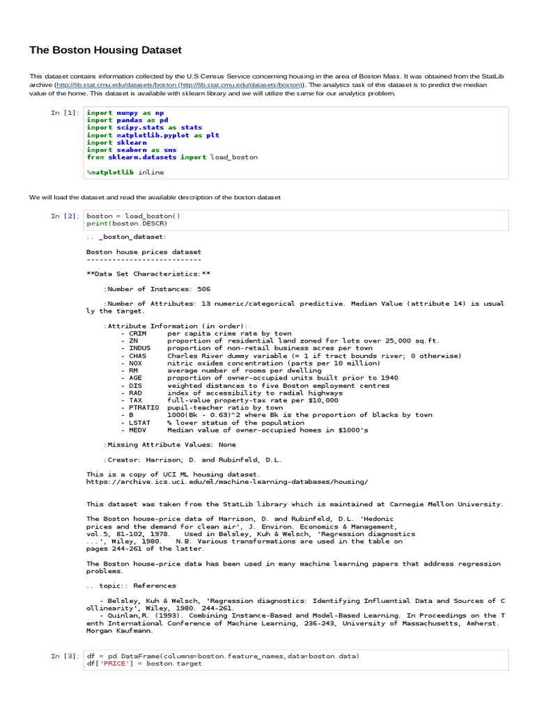 The Boston Housing Dataset | Statistical Analysis | Teaching Mathematics