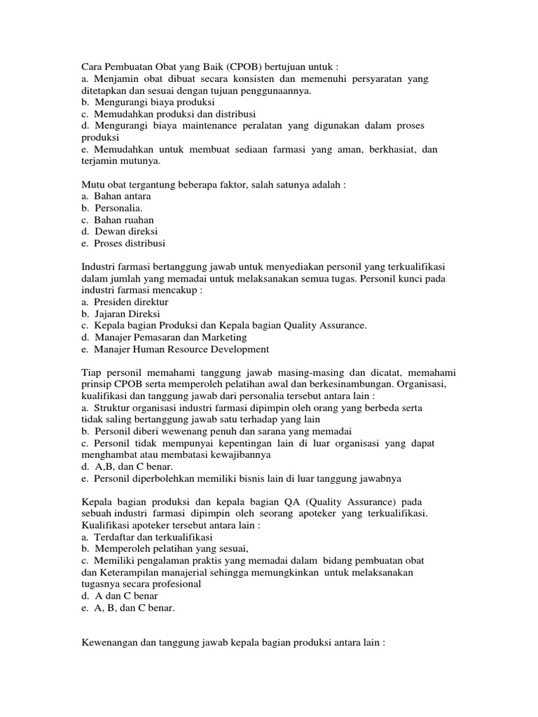 Cara Pembuatan Obat Yang Baik | PDF