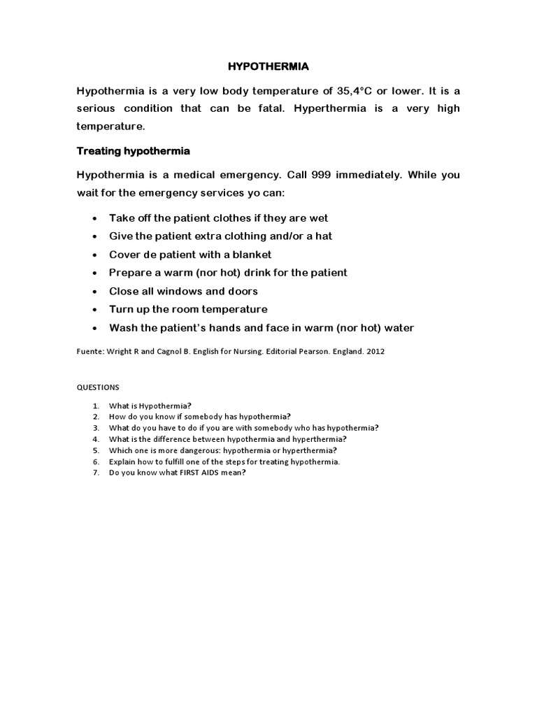 Hypothermia Pdf Hypothermia Temperature