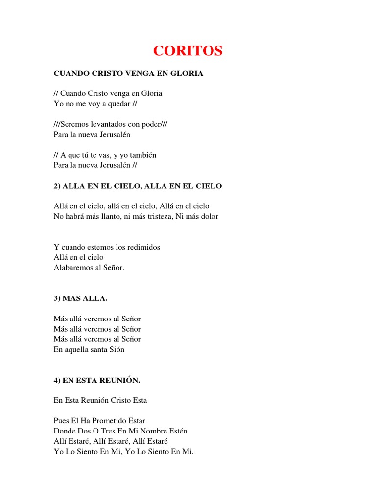 1 Coritos Antiguos Pdf Cristo Título Oración