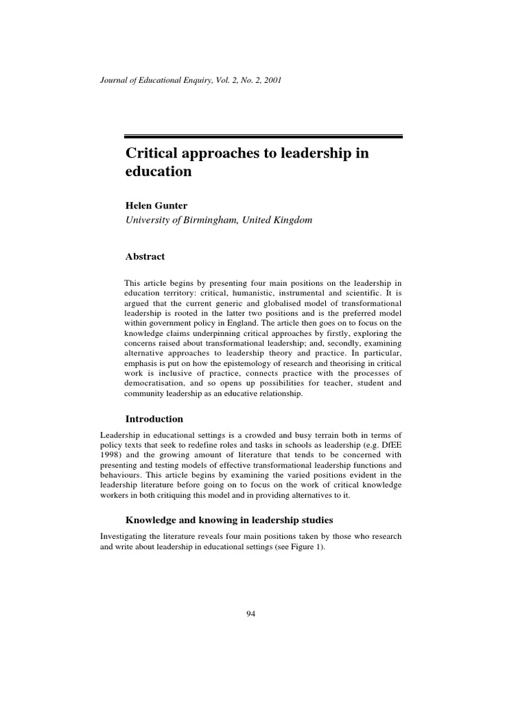Critical Leadership in Education | PDF | Transformational Leadership ...