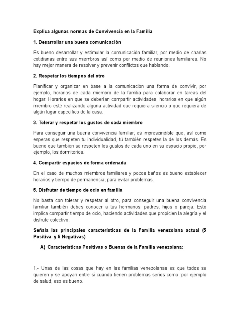 Explica Algunas Normas de Convivencia en La Familia | PDF | Familia ...