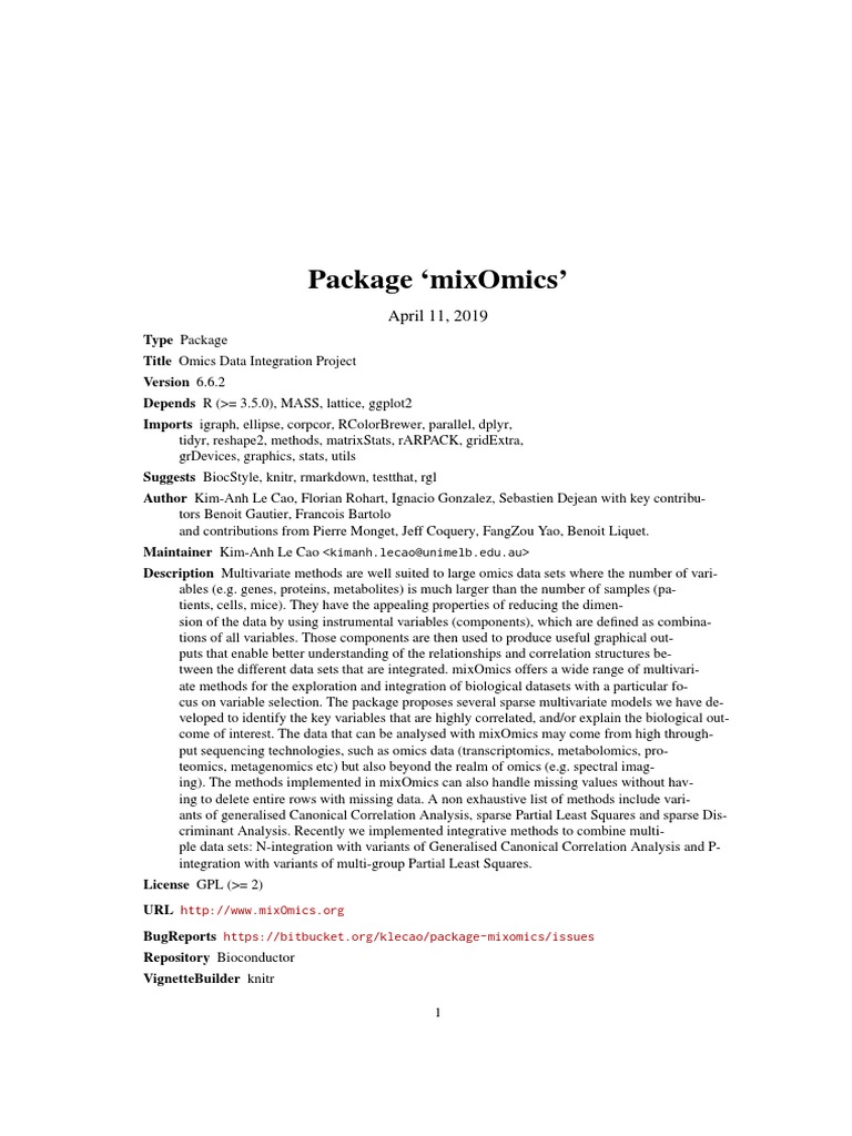 Package Mixomics': April 11, 2019 | PDF | Receiver Operating ...