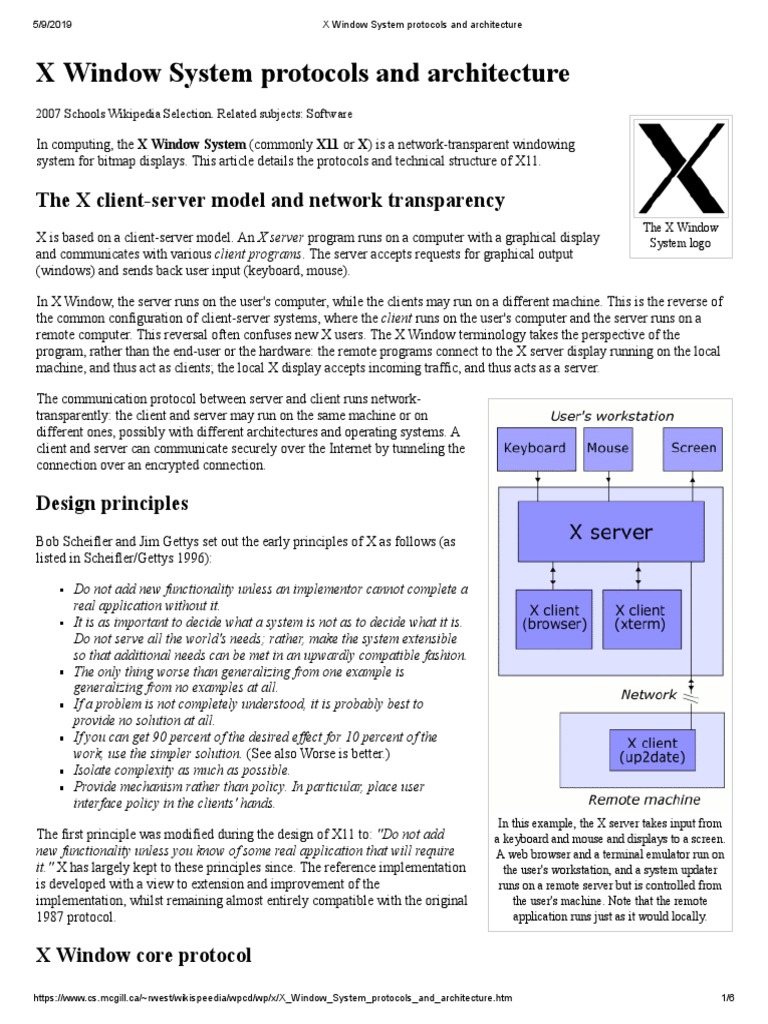 X Window System Protocols and Architecture The X ClientServer Model